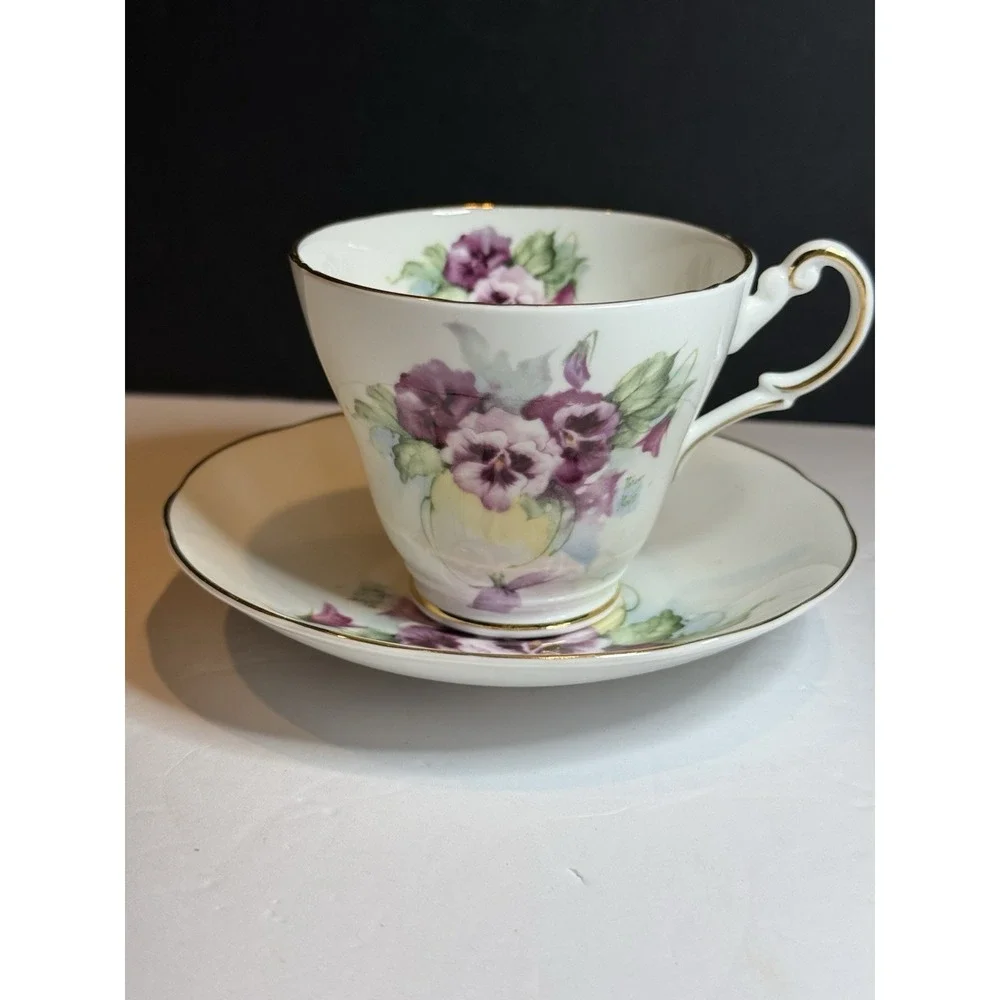 Royal Patrician Purple Pansy Bone China Tea Cup & Saucer England Floral
